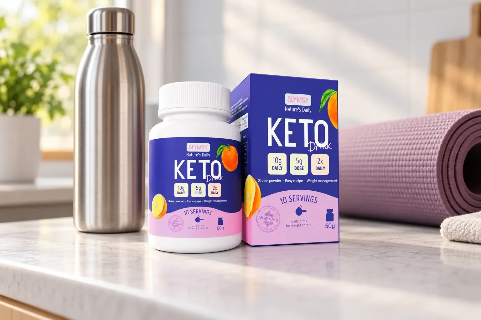 Slymsy Keto Drink — el envase en el día a día